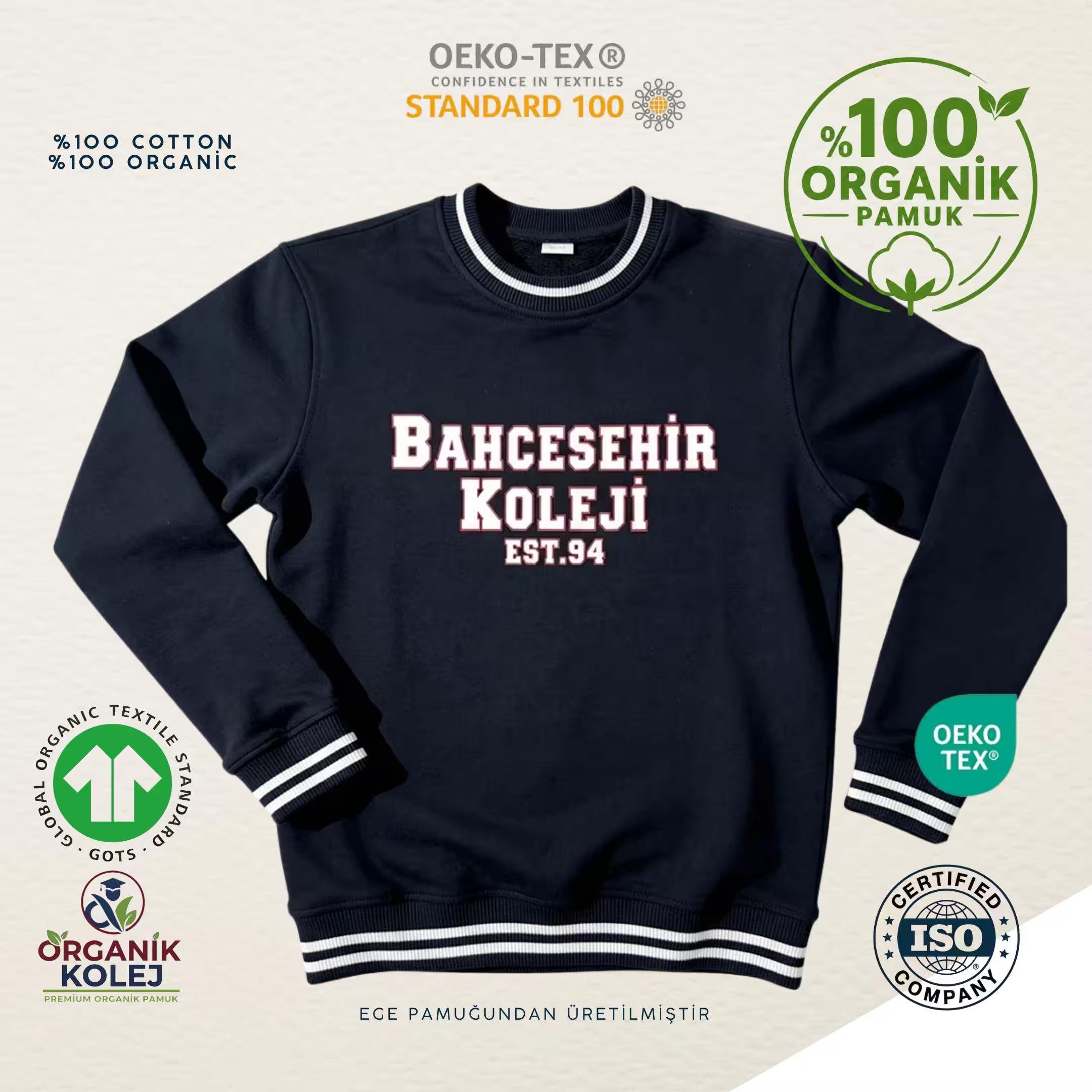 Bahçeşehir Koleji Yeni Sezon Lacivert Sweat %100 Organik Pamuk 3 İplik