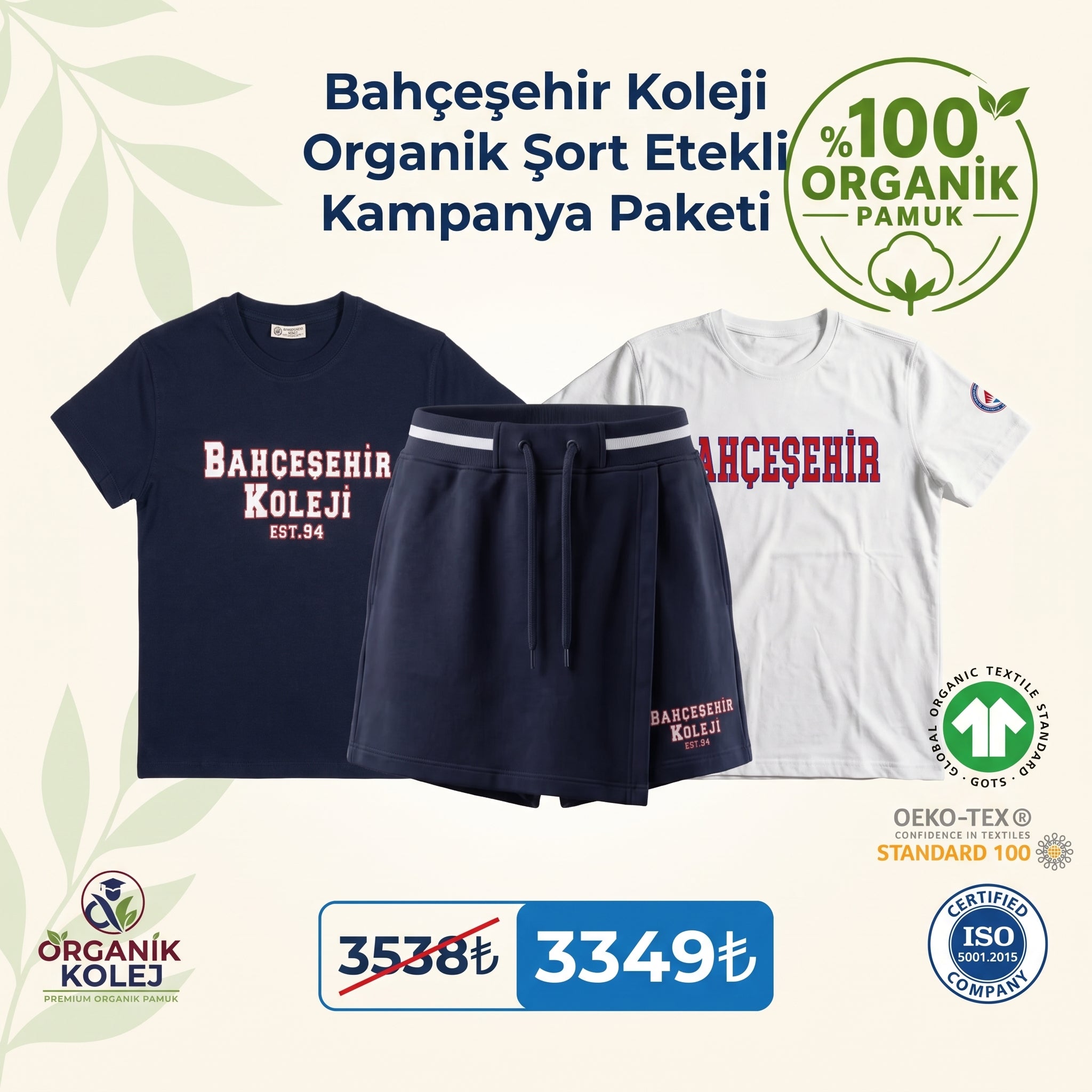 Bahçeşehir Organik Pamuk Şort Etekli Set