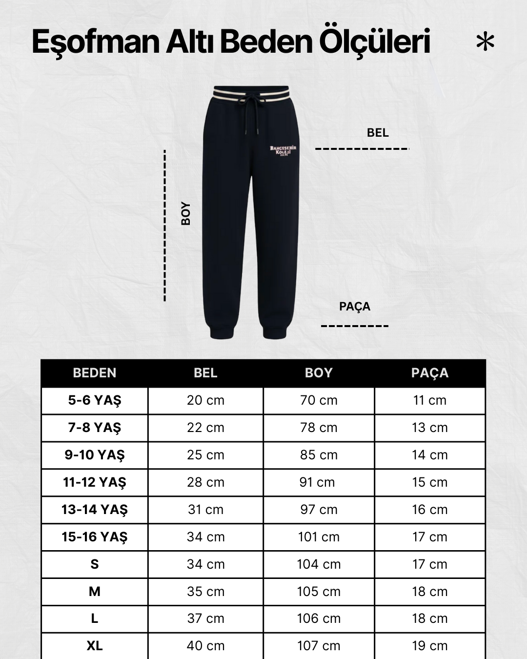 bahçeşehir koleji kıyafet forma eşofman alt tablo