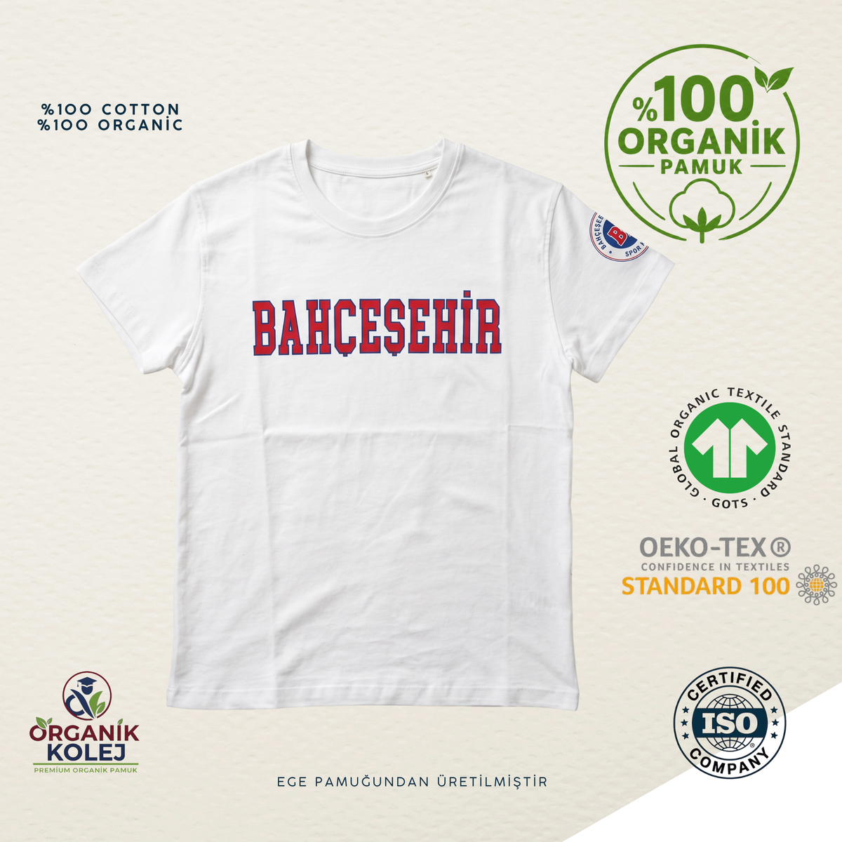 Bahçeşehir Koleji Beyaz Tişört BK Kol Logo