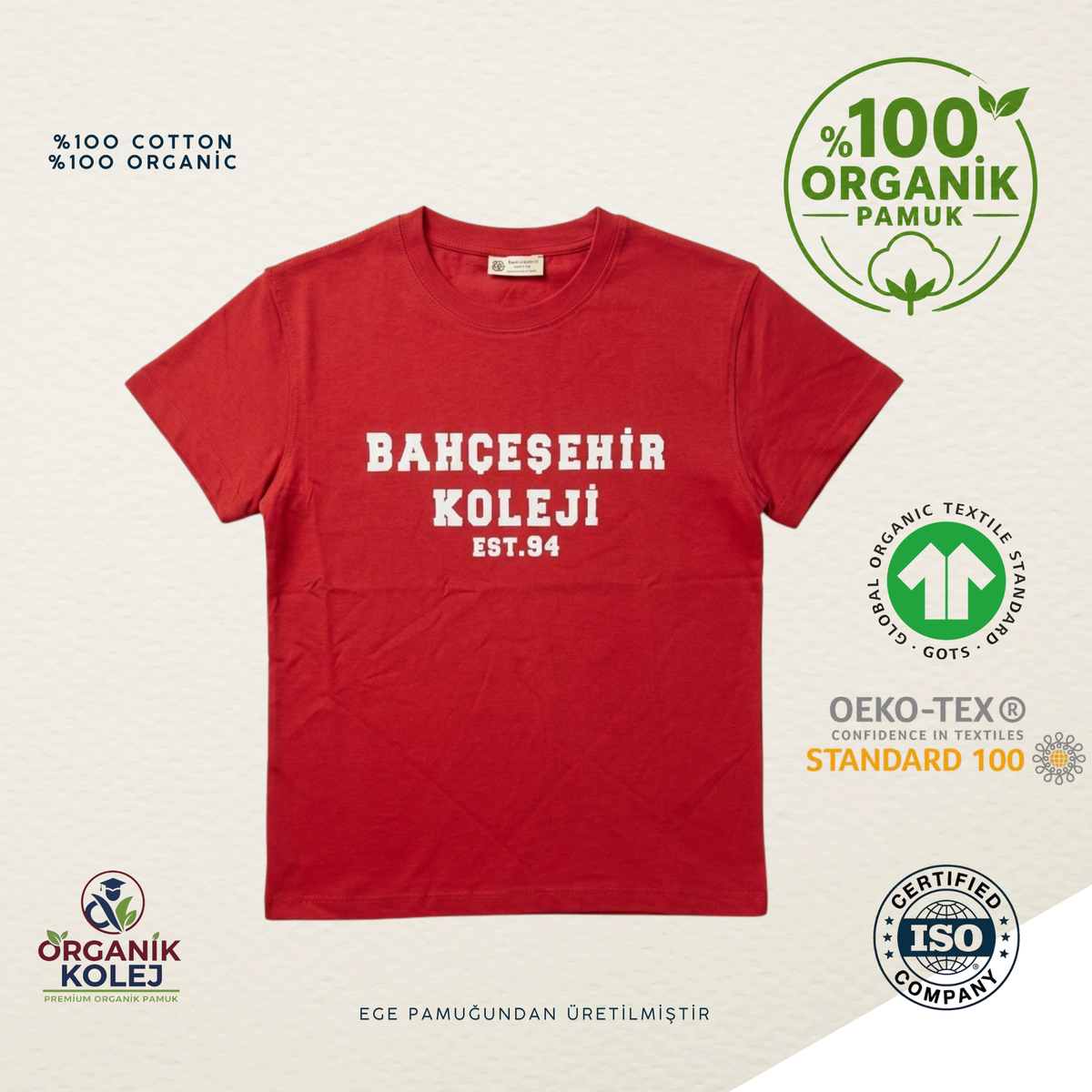 Bahçeşehir Koleji Tişört Kırmızı Organik Pamuk est94