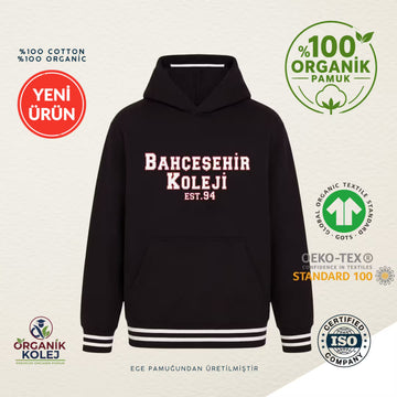 Bahçeşehir Koleji Yeni Sezon Siyah Kapşonlu Sweat %100 Organik Pamuk 3 İplik