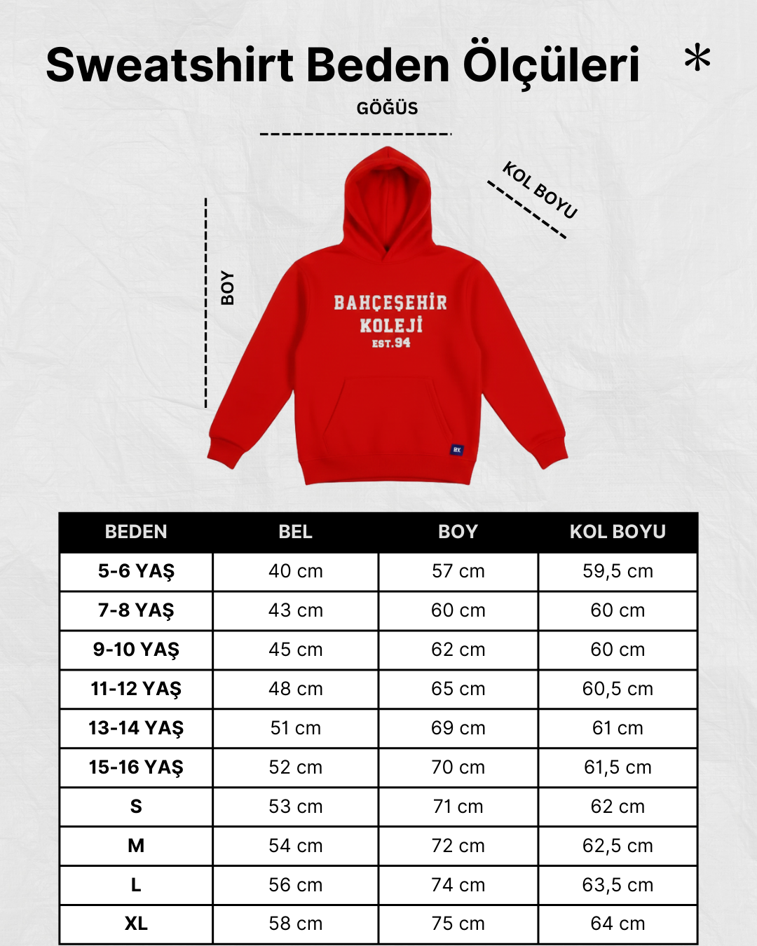 bahçeşehir koleji kıyafet bedeni kırmızı
