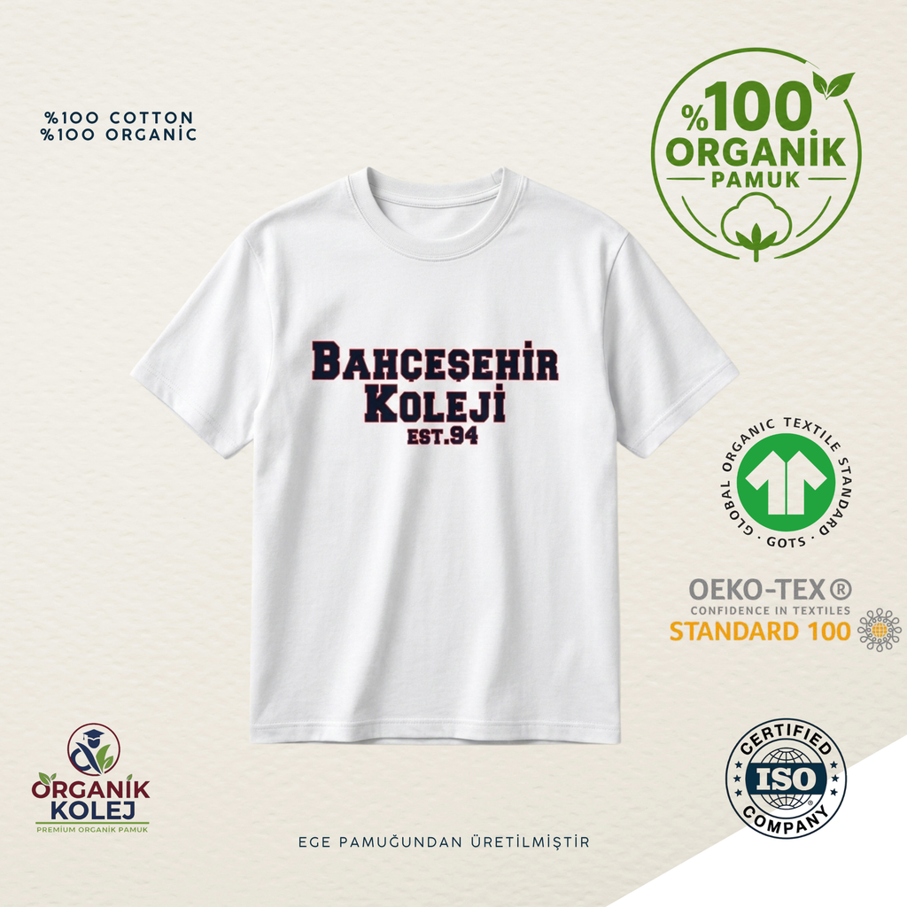 Bahçeşehir Koleji Yeni Sezon Beyaz Tişört Organik Pamuk