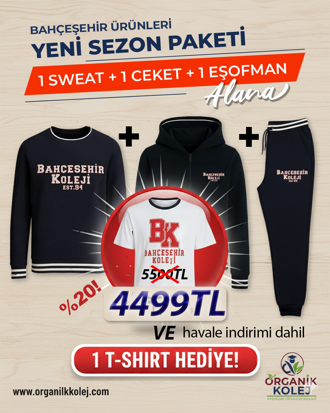 Bahçeşehir Yeni Sezon 3lü Kış Paketi + Tişört Hediye